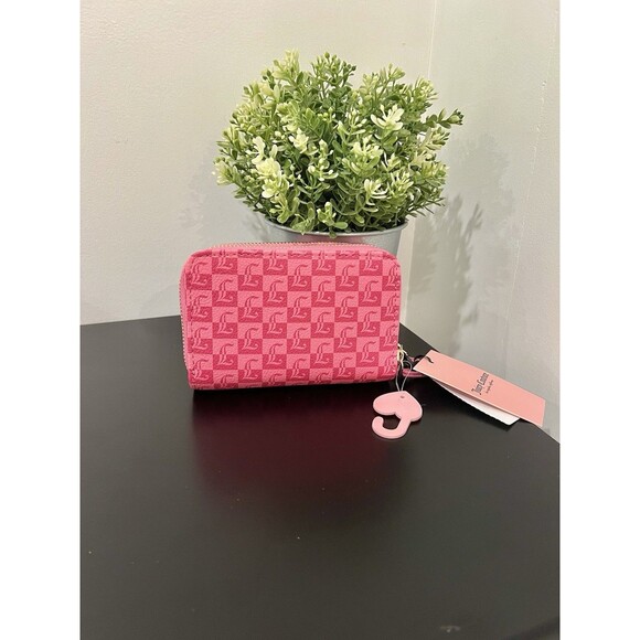 NWT Juicy Couture Miss Juicy Med Double Zip Around Wallet - Pink Lemonade Grid - Picture 10 of 11